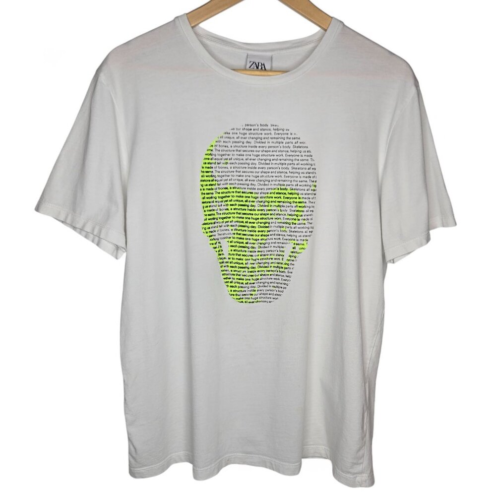 Zara Skull Copy Graphic T Shirt Men's Chunky Skeleton Definition Optical Art L